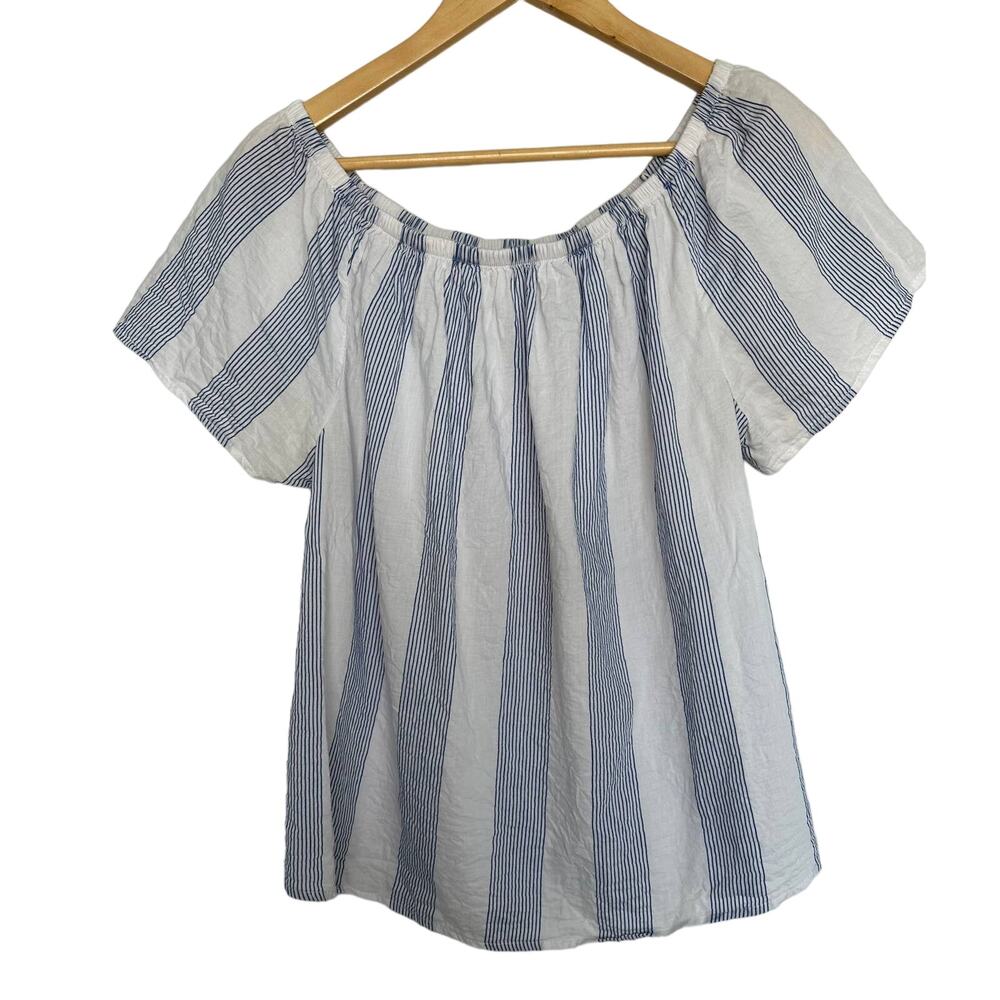 Workshop Women Blue And White Striped Off The Shoulder Top Size Medium